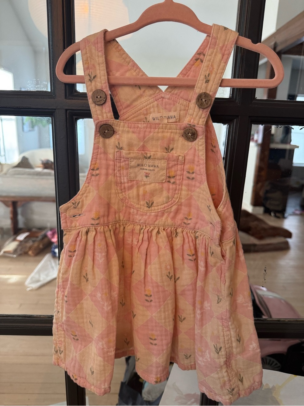 Wild Wawa Pink & Cream Girls' Quilted Overall Dress